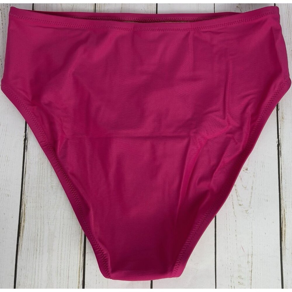 NEW J Crew Hallie Bikini Bottom High Rise Full Coverage M Fuchsia Pink Swim 1425 - Picture 2 of 6